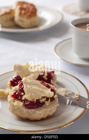 Afternoon Tea including Scones with Jam. Stock Photo