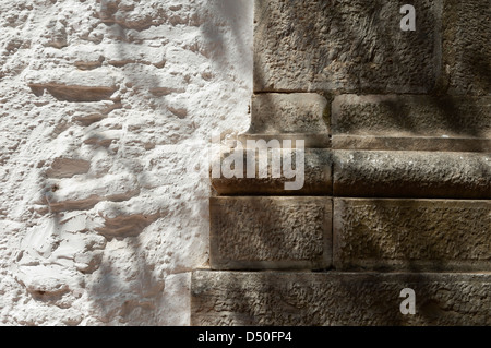 Whitewashed wall and stone architectural detail, Portugal Stock Photo