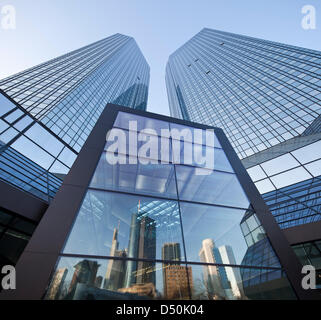 (HANDOUT) - A handout picture shows the entrance of the Deutsche Bank headquarters in a new design in Frankfurt, Germany, 29 November 2010. The Deutsche Bank moves back into their large twin towers headquarters at the financial district in Frankfurt after three years of reconstruction. The skyscraper has been restructured to be especially environmentally friendly, and has even been Stock Photo