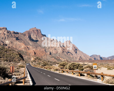 Road through Llano de Ucanca, Canadas de Teide, in the national park, Tenerife Canary Islands Spain Stock Photo
