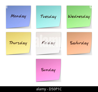 Color Post-it Notes With Handwritten Weekdays Stock Photo