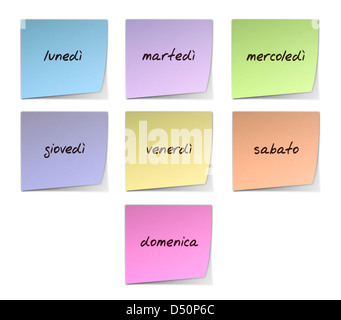 Color Paper Notes With Handwritten Weekdays in Italian Stock Photo