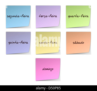 Color Paper Notes With Handwritten Weekdays in Portuguese Stock Photo