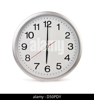 round office clock isolated on white Stock Photo