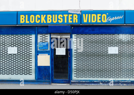 Shutters on closed down Blockbuster video store in Stockton on Tees, England, UK Stock Photo