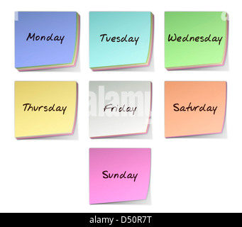 Color Post-it Notes With Handwritten Weekdays Stock Photo