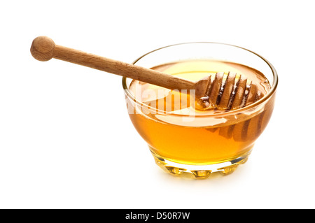 honey in glass jar isolated Stock Photo