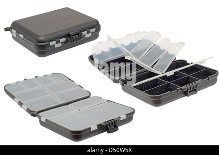 old small tool plastic box isolated over white backgroun - three positions Stock Photo