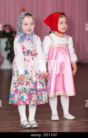 Cute boys and girls in Russian traditional clothes in kindergarten ...