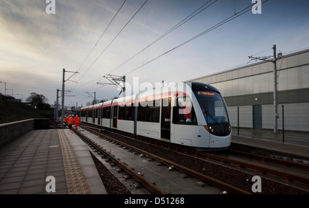 Edinburgh Trams at the Gogar tram depot. Stock Photo