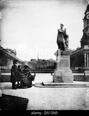 Naval pensioners in the grounds of the Royal Naval Hospital Greenwich, 1840s Stock Photo