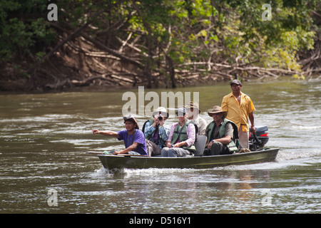 Eco-tourists on Rupununi River. Caiman House and Research Center, Yupukari. Guyana. Stock Photo