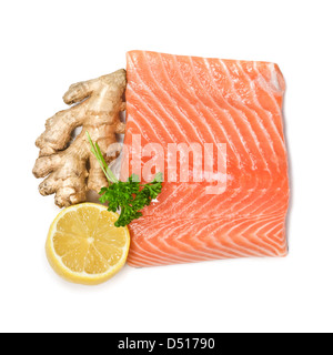 raw salmon and spices isolated Stock Photo