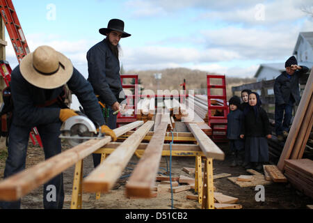 Dec 05, 2012 - Bergholz, Ohio, U.S. - Children watch as their fathers work on an addition to the barn the Mullet farmhouse outside Bergholz, Ohio. (Credit Image: © Michael Francis McElroy/ZUMAPRESS.com) Stock Photo