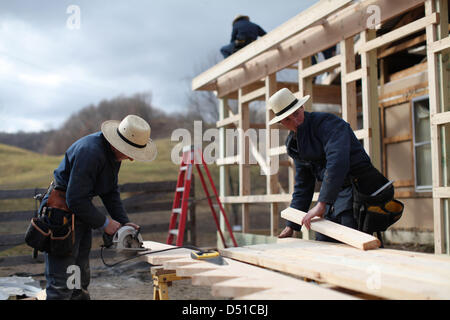 Dec 05, 2012 - Bergholz, Ohio, U.S. - Men work on an addition to the barn at the Mullet farmhouse outside Bergholz, Ohio. (Credit Image: © Michael Francis McElroy/ZUMAPRESS.com) Stock Photo