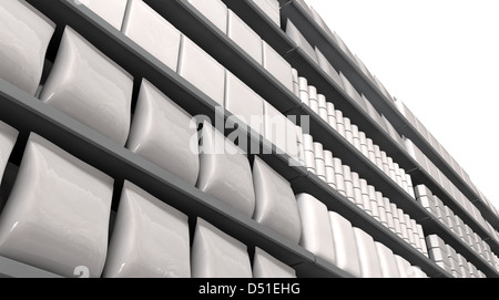 A unsaturated close up view of a few sections of supermarket shelving with generic products packed into them Stock Photo