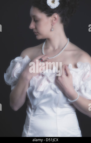 beautiful woman in a white dress Stock Photo