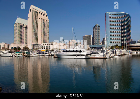 Marina and hotels Marriott Marquis & Marina and Manchester Grand Hyatt in San Diego, California, United States of America, USA Stock Photo