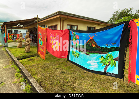 Colourful textiles on sale in this tourist town near hot springs & Arenal Volcano; La Fortuna, Alajuela Province, Costa Rica Stock Photo