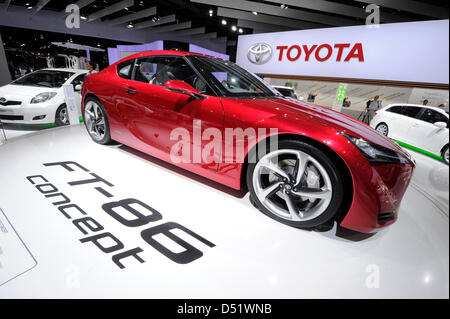 A Toyota FT-86 Concept is presented at the 2010 Paris Motor Show in Paris, France, 01 October 2010. Some 300 exhibitors from 20 countries showcase their latest products and developments at the 2010 Paris Motor Show, that is one of the world's biggest motor shows. Photo: ULI DECK Stock Photo