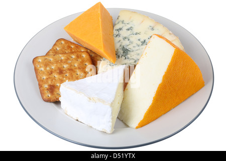 Selection Of Fresh Tasty Dessert Cheeses And Wholegrain Biscuits, Isolated Against White Background, With Clipping Path And No People Stock Photo