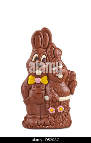 Easter couple of chocolate bunnies on white background Stock Photo