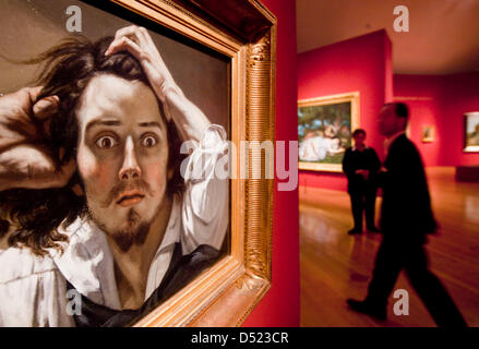 The painting 'Self-portrait - The Desperate Man' (1844/45) of French painter Gustave Courbet is on display at the Schirn museum in Frankfurt Main, Germany, 14 October 2010. The artwork is part of the exhibition 'A Dream of Modern Art - Courbet', which is under the patronage of German President Christian Wulff and French President Nicolas Sarkozy and at the Schirn from 15 october 20 Stock Photo