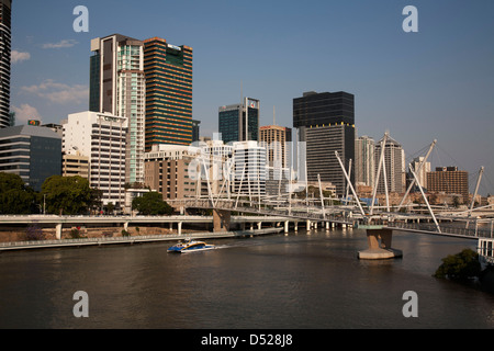 Brisbane River ferry City Cat passing under the Kurilpa Bridge heading upstream Brisbane Queensland Australia Stock Photo