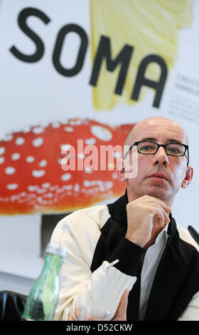 Artist Carsten Hoeller is pictured during a press conference in Berlin, Germany, 03 November 2010. At the exhibition 'Soma', that is concerned with a potion of the same name, visitors can spend a night at the Hamburger Bahnhof - Museum for Contemporary Art - Berlin between reindeers and other animals, if they pay 1000 euro. Photo: Tobias Kleinschmidt Stock Photo