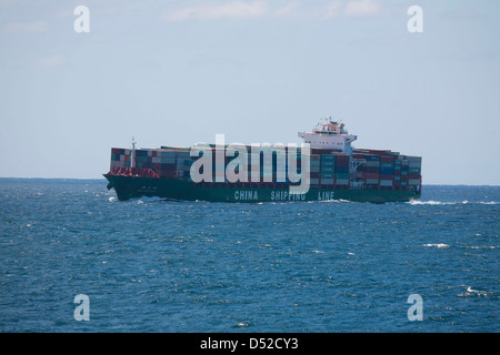 China Shipping Container Line Xin Quan Zhou entering Botany Bay Sydney Australia Stock Photo