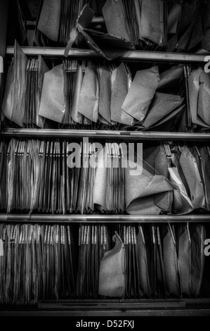 Old archive in abandoned psychiatric hospital Stock Photo