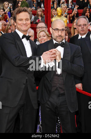 British actor Colin Firth (L) and US producer Stanley Tucci arrive on the red carpet during the 82nd Annual Academy Awards at the Kodak Theatre in Hollywood, USA, 07 March 2010. The Oscars are awarded for outstanding individual or collective efforts in up to 25 categories in filmmaking. Photo: HUBERT BOESL Stock Photo