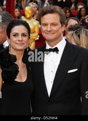 British actor Colin Firth and his wife Livia Giuggioli arrive on the red carpet during the 82nd Annual Academy Awards at the Kodak Theatre in Hollywood, USA, 07 March 2010. The Oscars are awarded for outstanding individual or collective efforts in up to 25 categories in filmmaking. Photo: HUBERT BOESL Stock Photo
