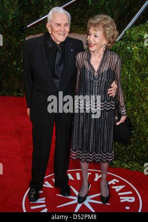 US actor Kirk Douglas and his wife Anne Buydens arrive at the Vanity Fair Oscar Party at Sunset Tower in Los Angeles, USA, 07 March 2010. Photo: Hubert Boesl Stock Photo
