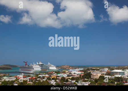 Antigua and Barbuda, Antigua, St. Johns, elevated city view with cruise ships at Heritage Quay cruise ship terminal Stock Photo