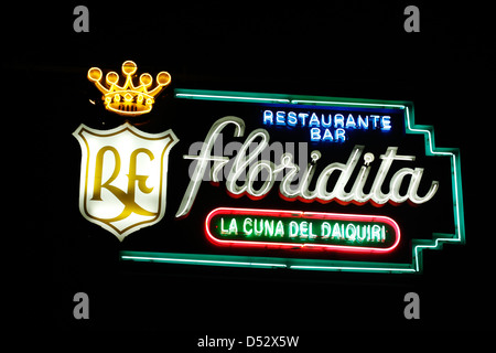 The Famous Hemingway Floridita Bar Illuminated Neon Sign At Night In Havana Cuba Stock Photo