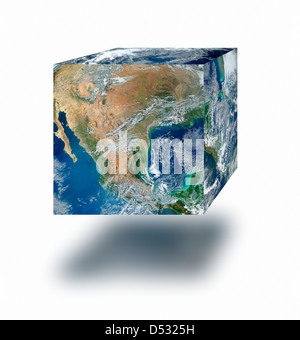 Earth cube floating Stock Photo