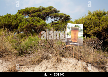 Vourvourou, Greece, a poster advertises for draft beer Stock Photo