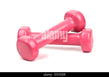 pink dumbbells isolated on white Stock Photo