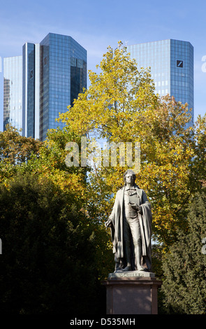 Frankfurt am Main, Germany, the Schiller monument in front of the Deutsche Bank Stock Photo