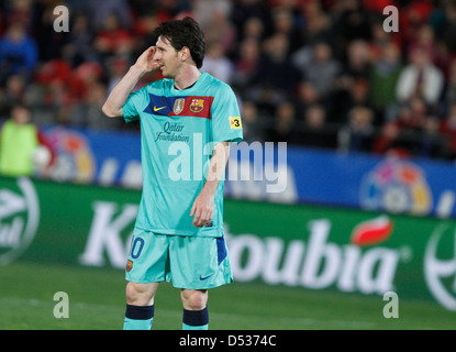Barcelona´s soccer player Lionel Messi gestures during a match Stock Photo