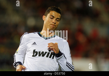 Real Madrid´s soccer player Cristiano Ronaldo gestures during a match Stock Photo