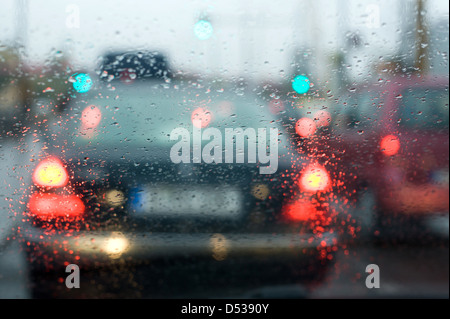 Berlin, Germany, view through a car window in the rain Stock Photo