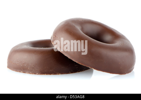 Chocolate donut cookies on white background. Stock Photo