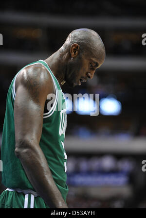 Dallas, Texas, USA. 22nd March 2013. Boston Celtics forward Kevin Garnett #5 during an NBA game between the Boston Celtics and the Dallas Mavericks at the American Airlines Center in Dallas, TX Dallas defeated Boston 104-94. Credit:  Cal Sport Media / Alamy Live News