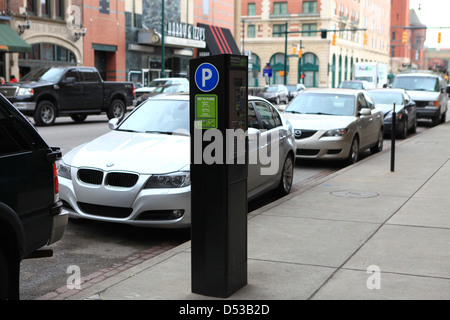 Parking meter in downtown Indianapolis, Indiana, US Stock Photo