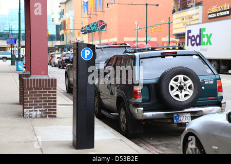 Parking meter in downtown Indianapolis, Indiana, US Stock Photo