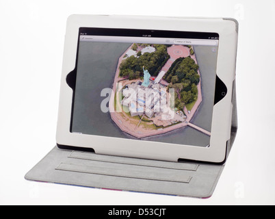 Apple Ipad in Protective Case showing Maps App. Stock Photo