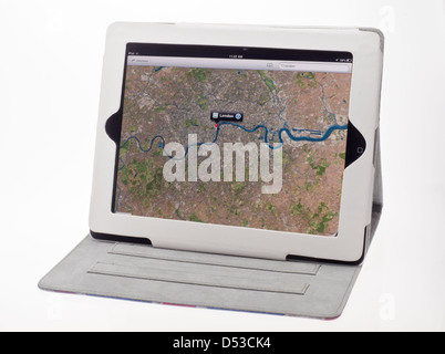 Apple Ipad in Protective Case showing Maps App. Stock Photo