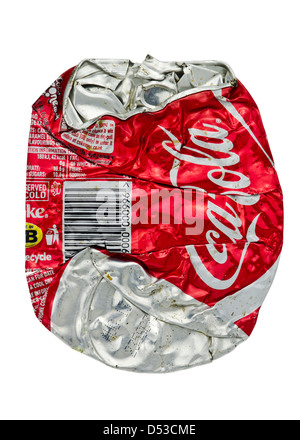 Crushed Can of Coca-Cola. Stock Photo
